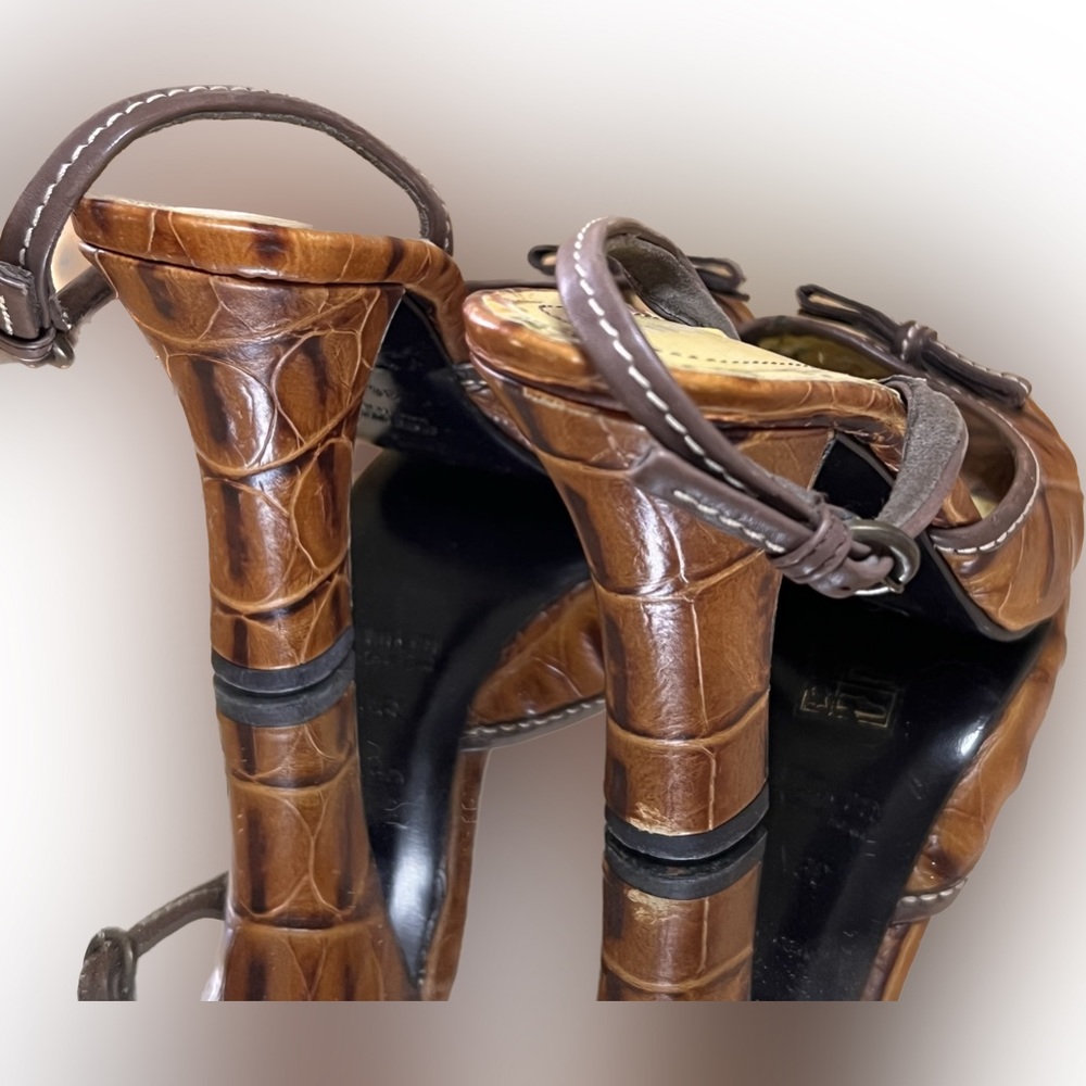 Rare Miu Miu Brown Croc Leather High Heeled Slingback Mules - 36.5 - Picture 3 of 7